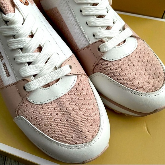 Michael Kors 🎾 Pink Rose Gold Lace Up Slip On Knit Sneakers - Picture 4 of 7